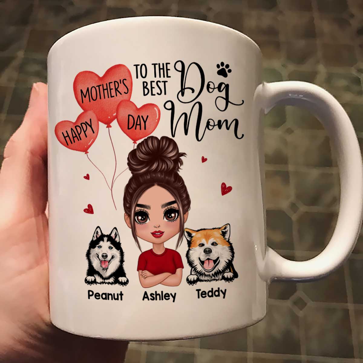 Happy Mother‘s Day To The Best Dog Mom Doll Woman & Peeking Dog Personalized Mug