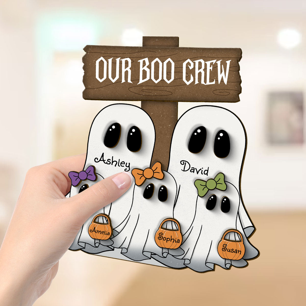 Grandma Family Boo Crew Personalized 2-Layer Standing Wooden Plaque, Halloween Decor