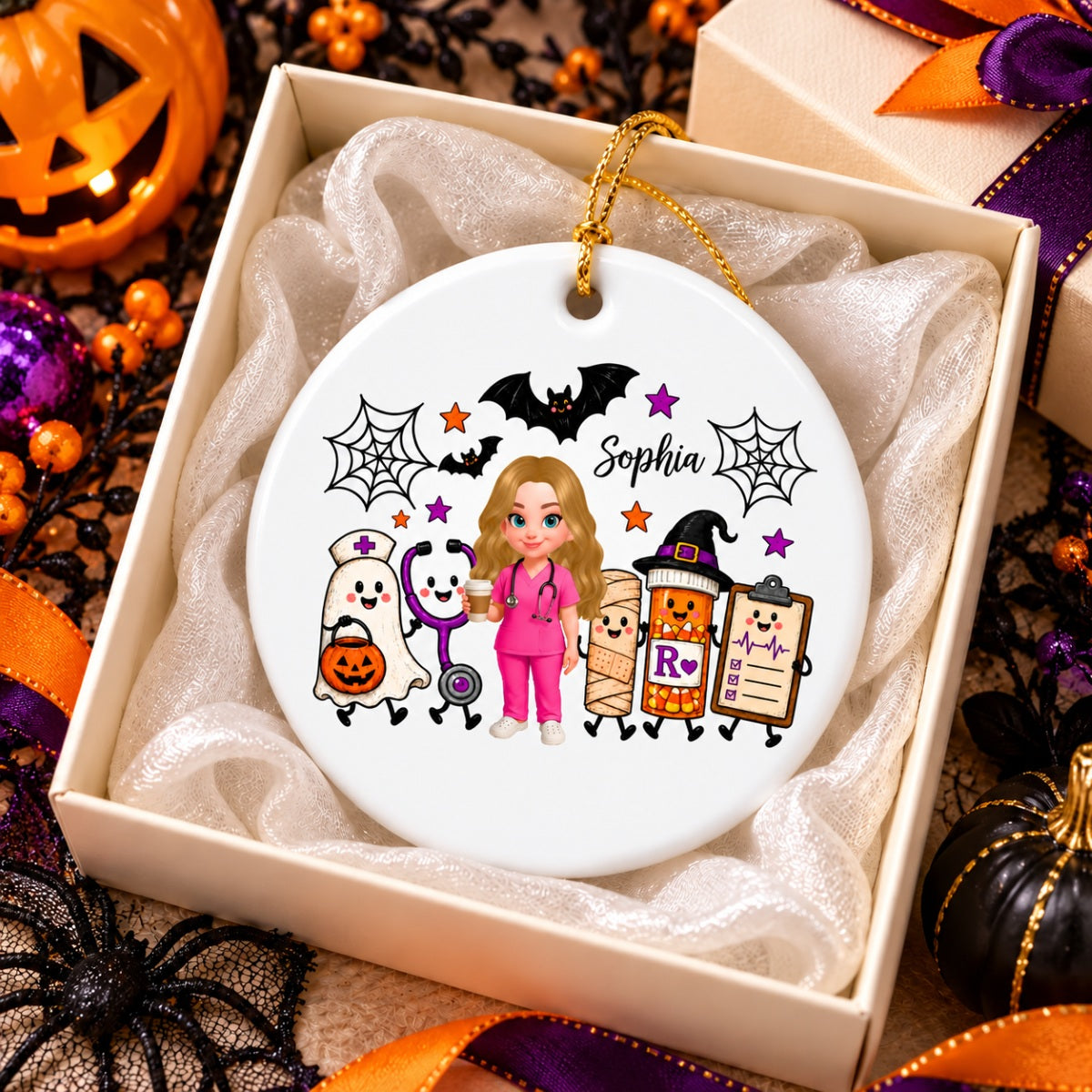 Halloween Cute Nurse Things - Personalized Circle Ornament - Halloween Ornament For Nurse