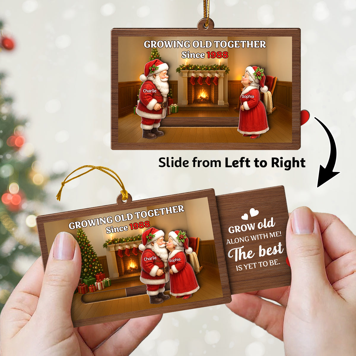 Santa Couple Growing Old Together Personalized Slide Ornament, Perfect Christmas Gift For Couples, For Her, For Him, For Wife, For Husband