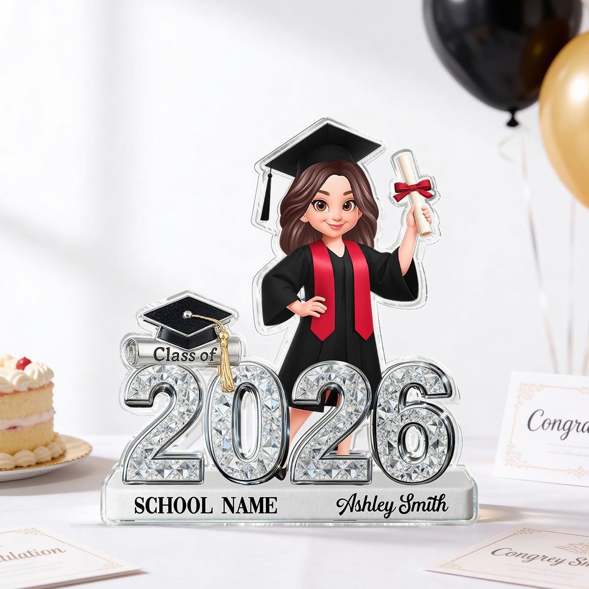 Class Of 2026 2027 Senior Shiny Effect 2D Flat - Personalized Acrylic Block Plaque - Graduation Gift For Graduates, Daughter, Son
