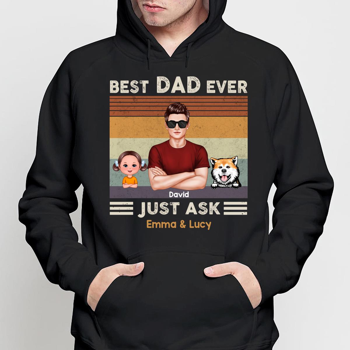 Retro Best Dad Ever Just Ask Kids Dogs Cats Personalized Shirt