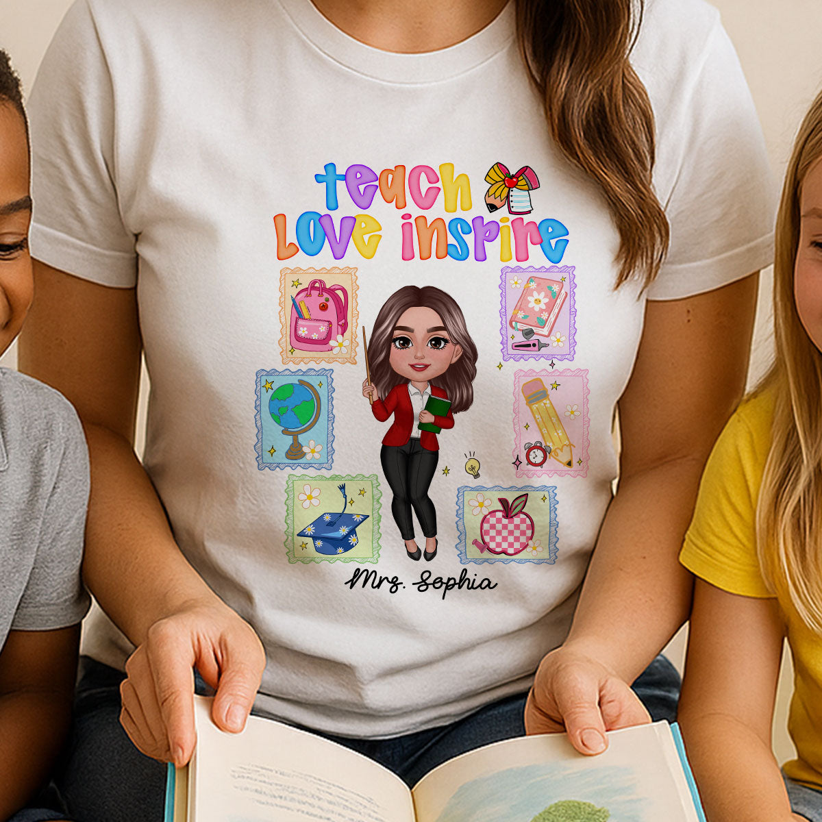 Teach Love Inspire Preppy School Thing Stamp Teacher Personalized Shirt, Back to School