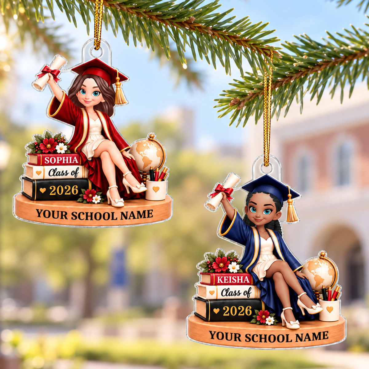 Beautiful Graduation Girl Class of 2026 2027 2028 2029 Keepsake - Personalized Acrylic Ornament - Christmas Gift, Graduation Gift For Graduates, Senior, Granddaughter, Daughter