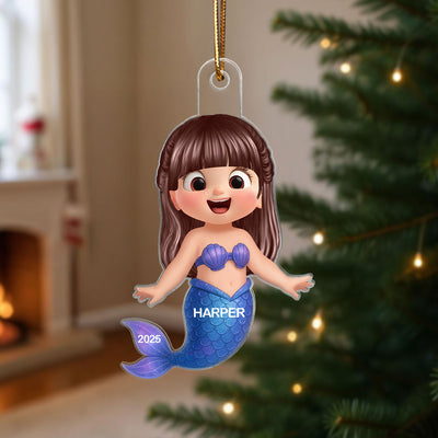 3D Effect Little Girl Mermaid Christmas Personalized Acrylic Ornament