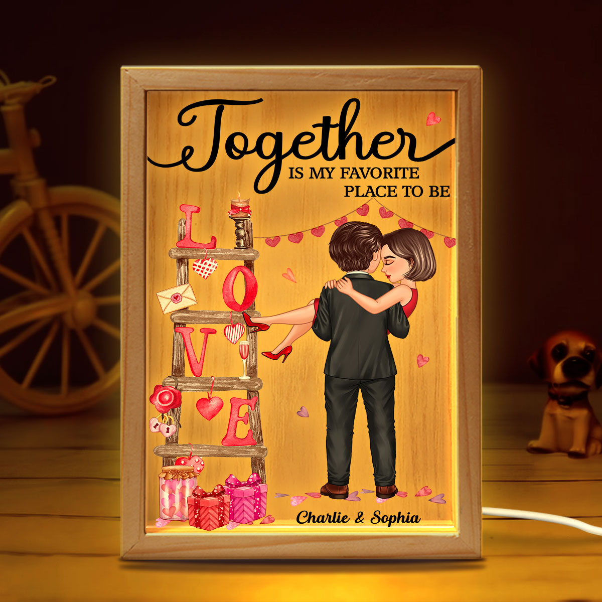 LOVE Valetine‘s Day Ladder Couple Holding Personalized Frame Light Box