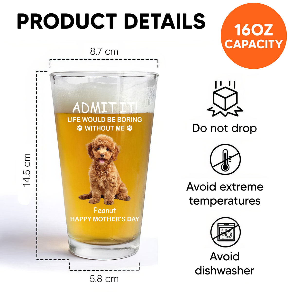 Life Would Be Boring Without Me Dog Cat Personalized Beer Glass, Unique Father's Day Gift, Birthday Gift For Dog Cat Dad