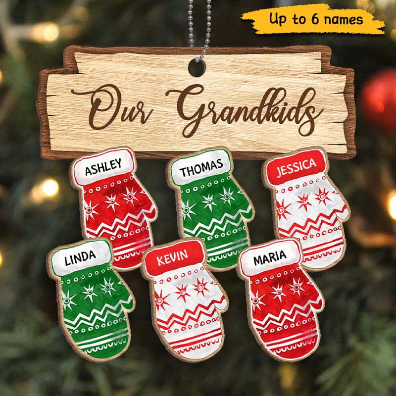 Our Grandkids Christmas Gloves Personalized Wooden Ornament
