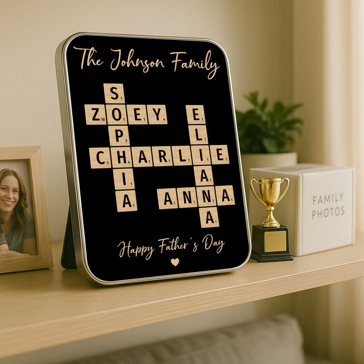 Family Names Crossword Puzzle Art Personalized Mirrored Picture Frame, Gift For Dad, Mom