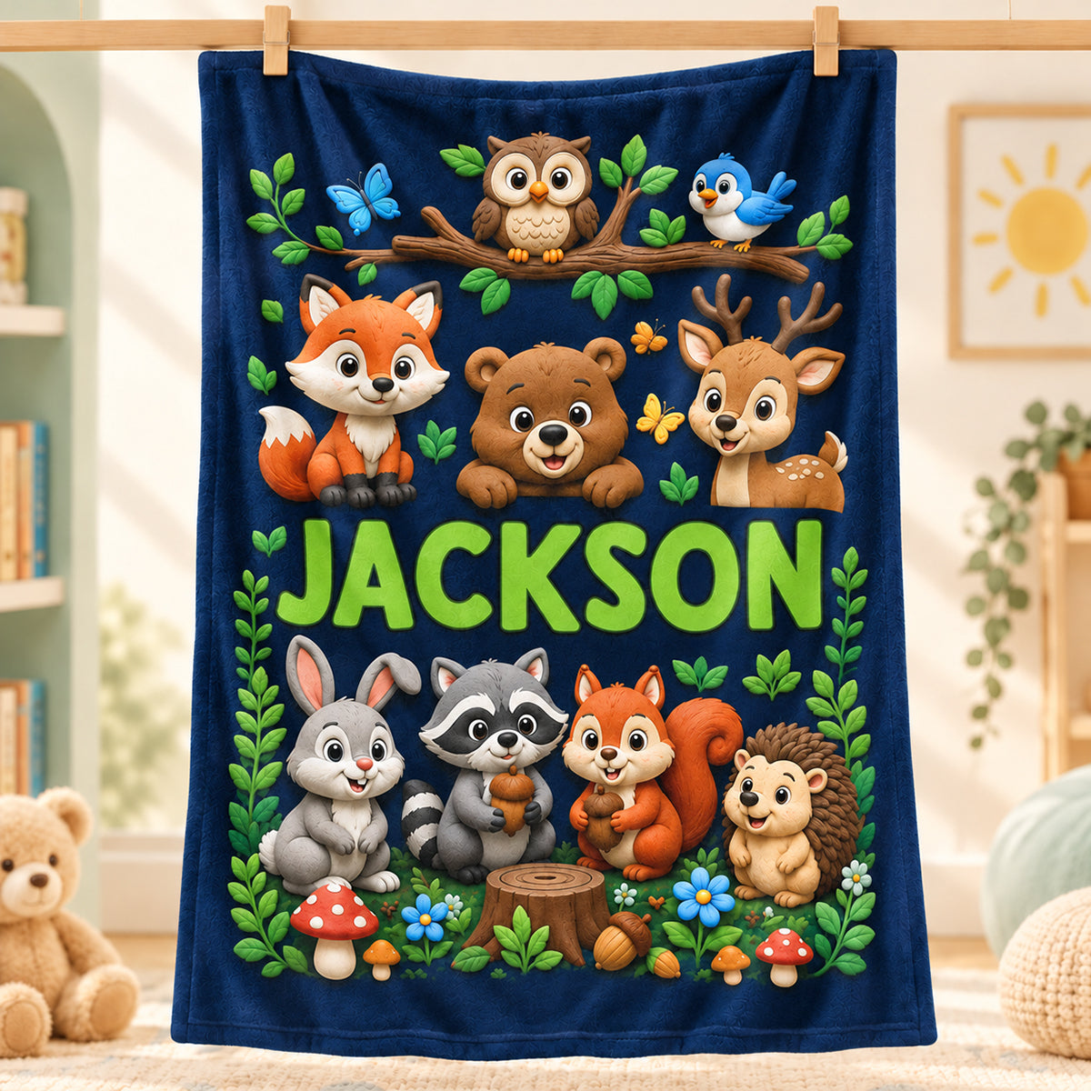 Cute Kids Animal & Fantasy World Custom Name - Personalized Fleece Blanket - Christmas Gift For Kids, Boys, Girls, Son, Daughter, Grandson, Granddaughter