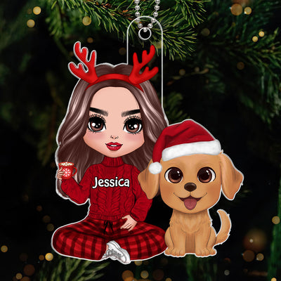 Christmas Doll Dog Mom Dog Dad Watercolor Cute Dogs Personalized Acrylic Ornament