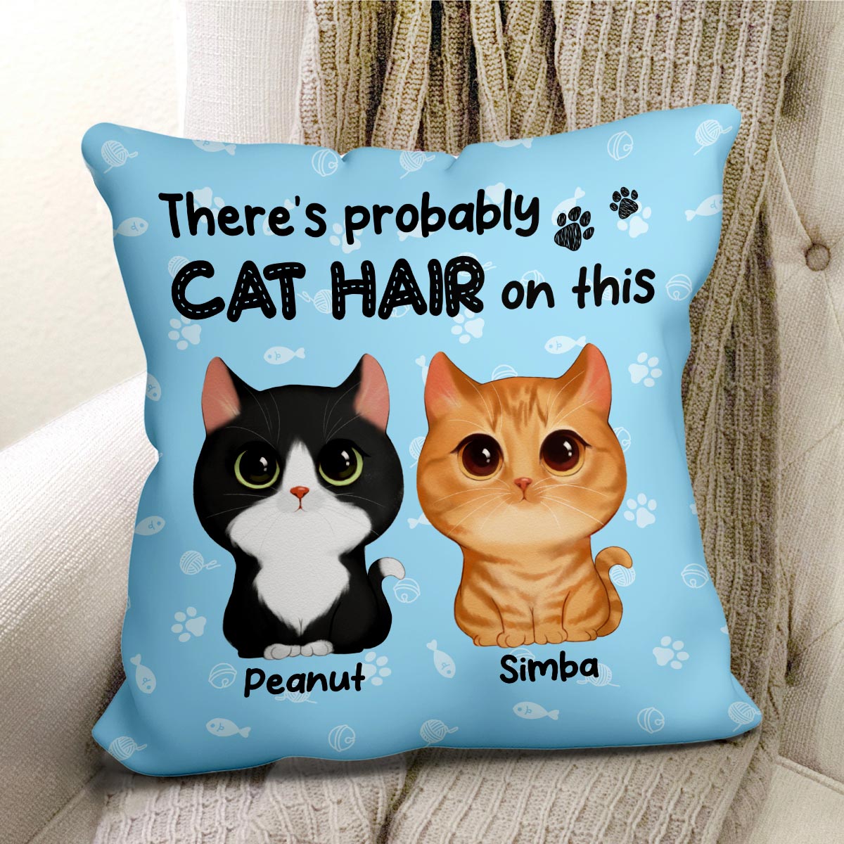 There‘s Probably Cat Hair On This Watercolor Cute Cats Personalized Pillow