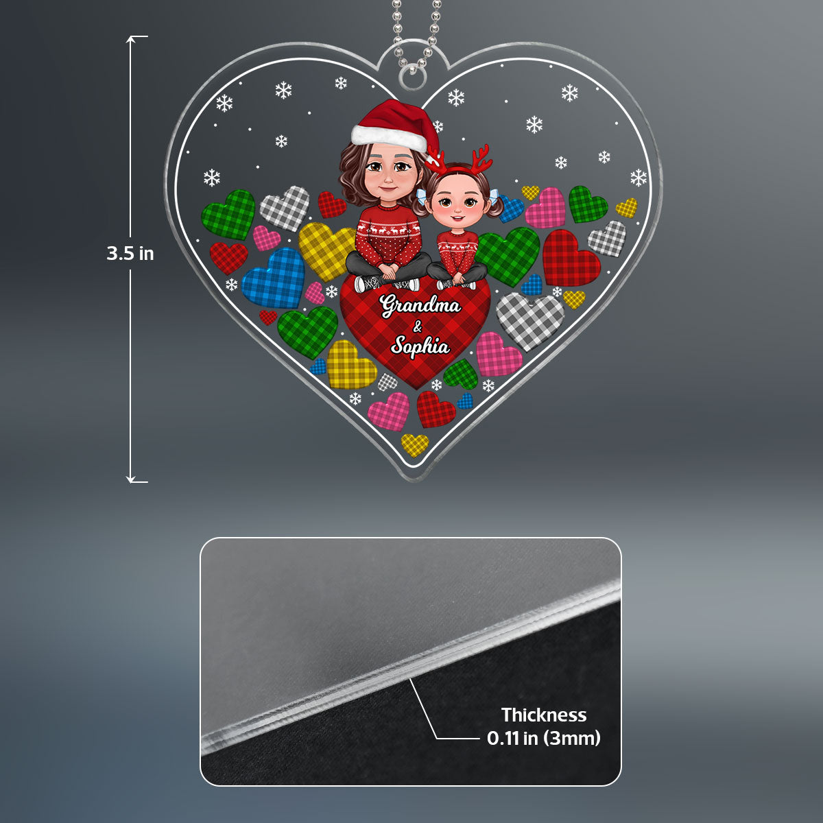Hearts In Hearts Christmas Grandma Grandkids Personalized Acrylic Ornament