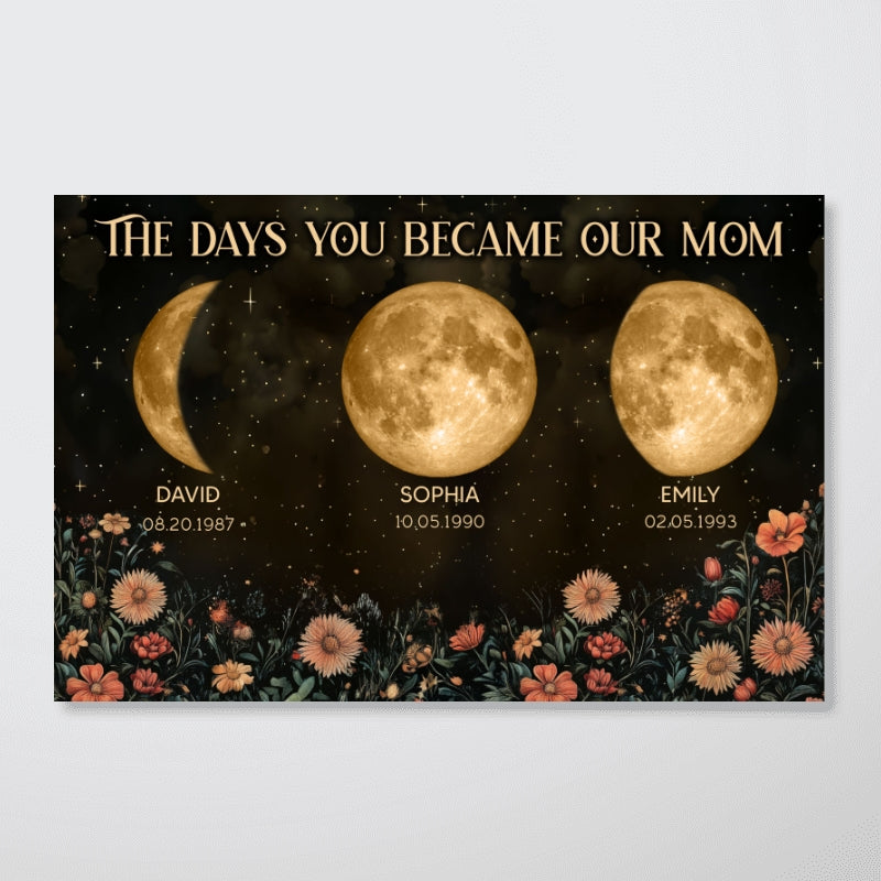 Vintage Flowers The Day You Became Mom Grandma Custom Birth Moon Phase - Personalized Poster, Mother's Day Gift For Mom, Grandma