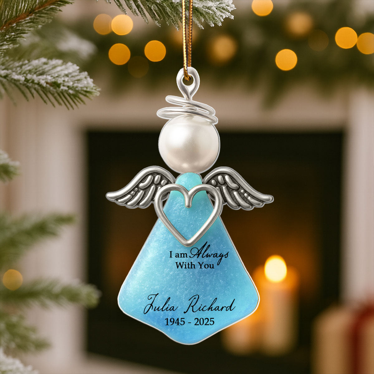 3D Effect Sea Glass Angel, I Am Always with You - Personalized Acrylic Ornament - Heartfelt Memorial Christmas Gift for Loved Ones