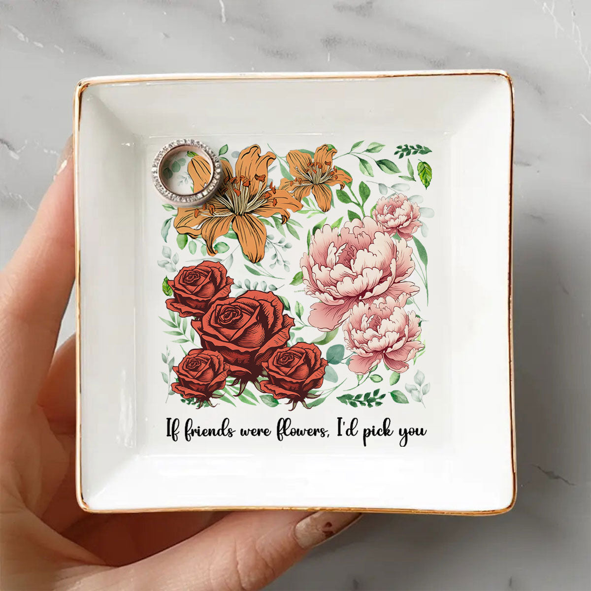 Sisters Besties In Bloom Birth Month Flowers Personalized Jewelry Dish