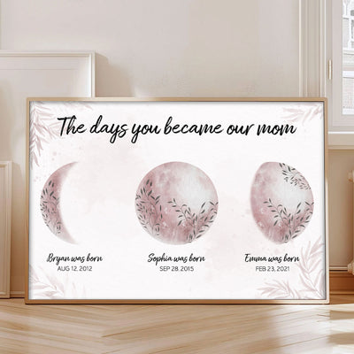 Mom We Love You To The Moon And Back Custom Floral Moon Phase Personalized Poster, Birthday Gift, Gift For Mom, Grandma