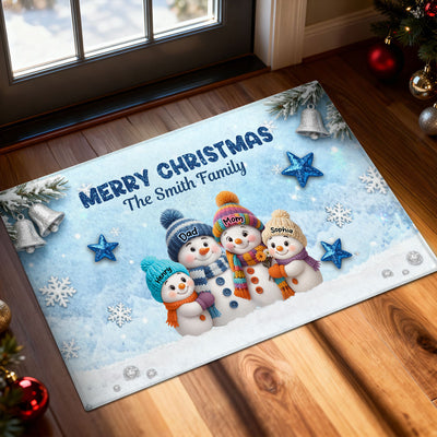 3D Effect Snowy Christmas Snowman Family - Personalized Doormat