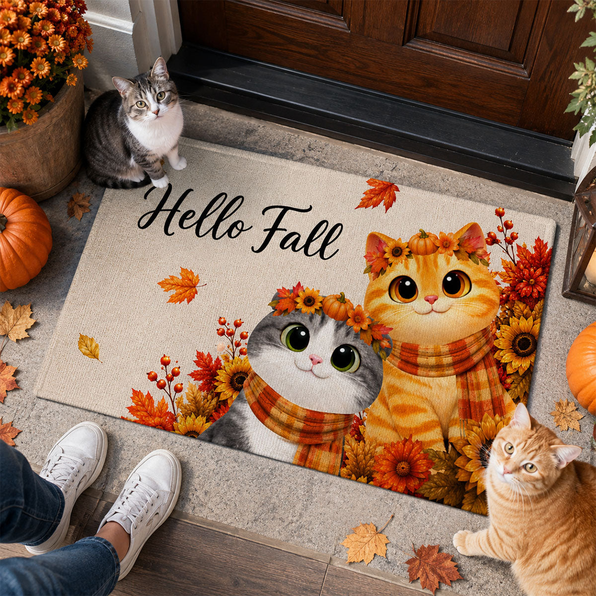Cute Cats Welcome - Personalized Doormat - Cozy Fall Decor for Cat Lovers