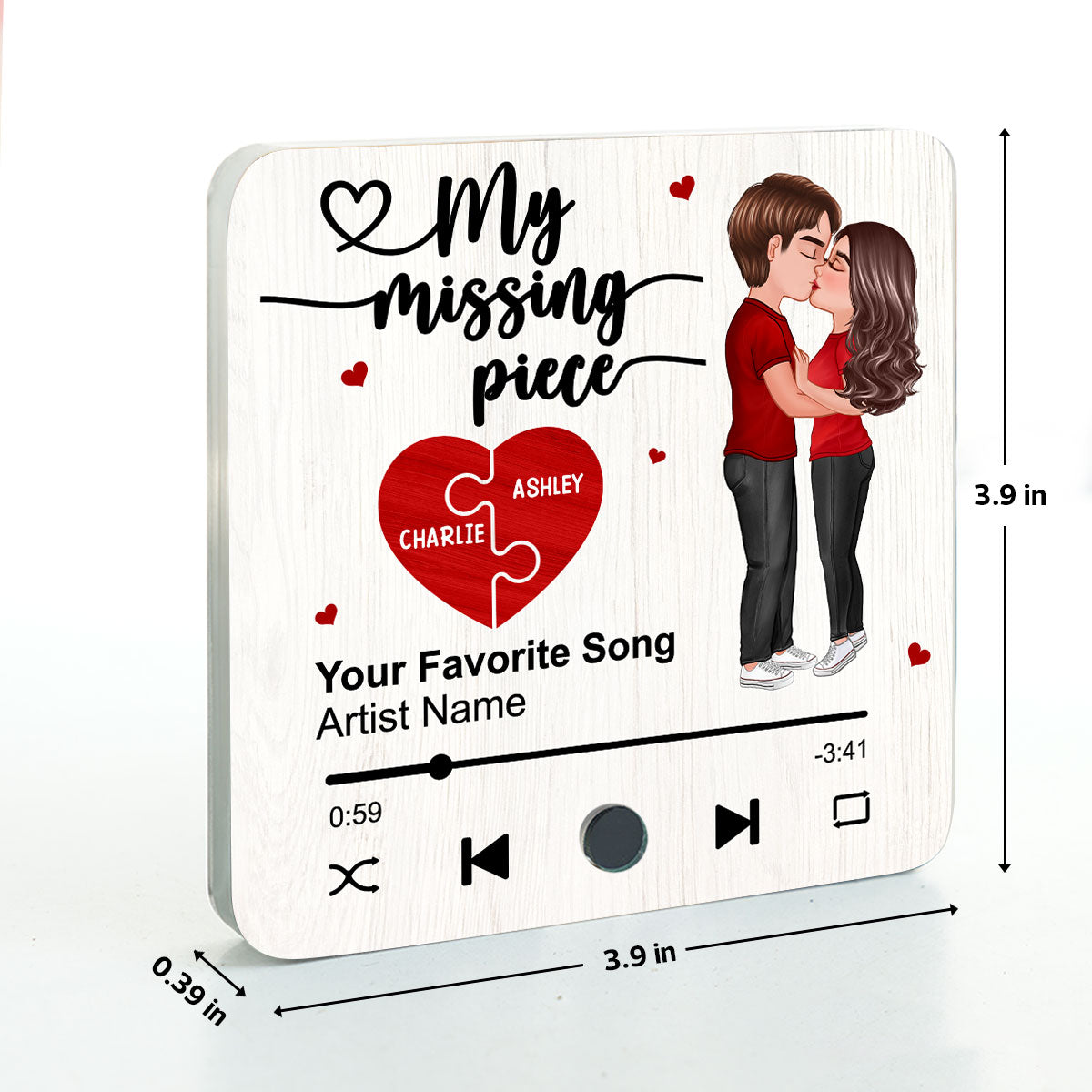 My Missing Piece Couple Kissing Favorite Song Personalized Music Fridge Magnet, Valentine‘s Day Gift For Her Gift For Him