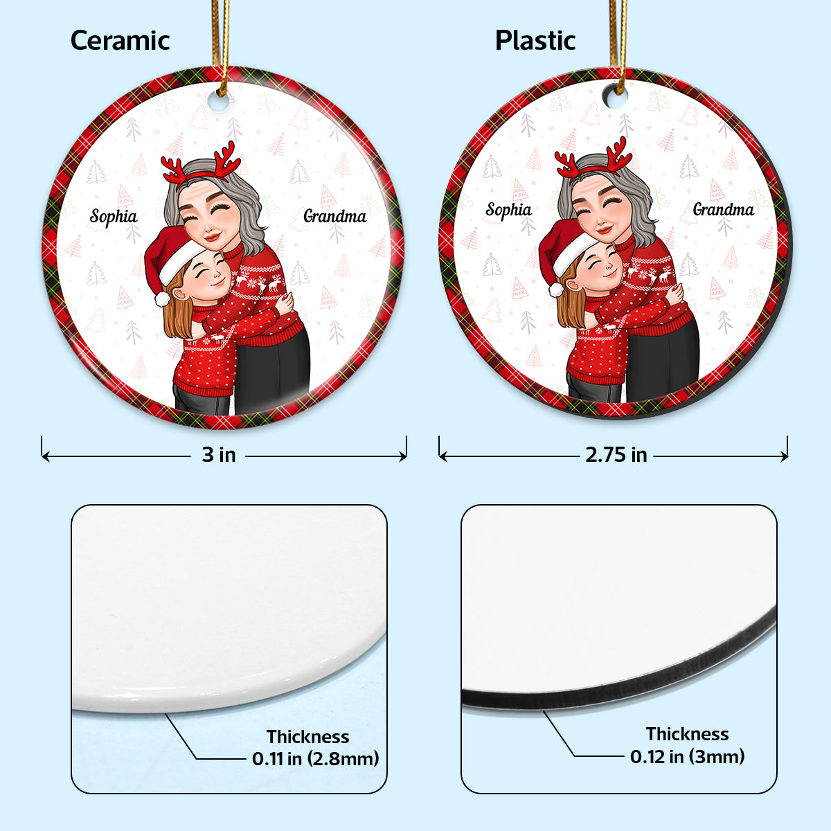 Grandma Grandkid Hugging Christmas Gift For Grandson Granddaughter Personalized Circle Ornament