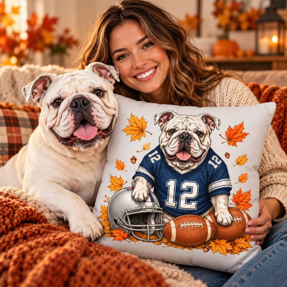 Trending Football Dog Cat Upload Photo - Personalized Pillow - Fall Season Gift For Man, Woman