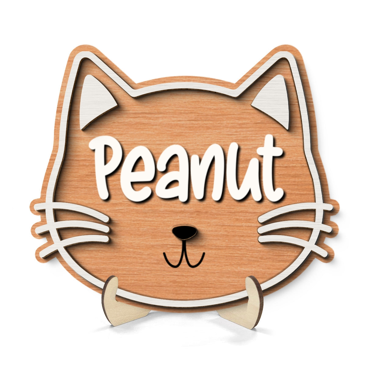 Cat Face Name Personalized 2-Layer Wooden Plaque