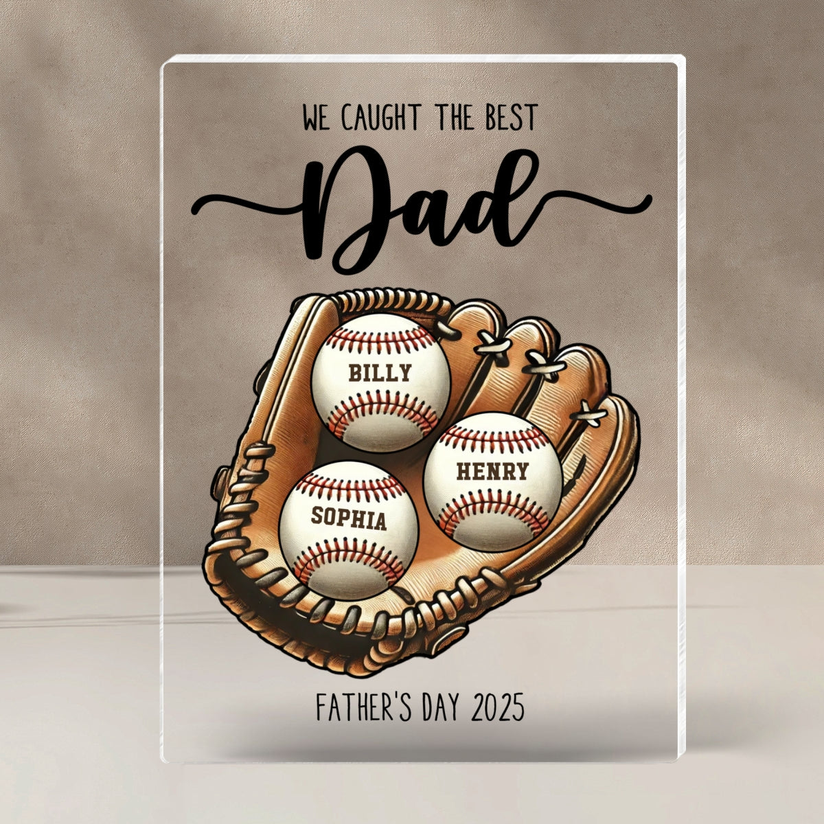 We Caught The Best Dad Baseball, Softball Personalized Acrylic Block Plaque, Custom Kid's Name, Father’s Day Gift For Husband, Gift For Dad