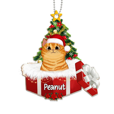 Cats In Christmas Gift Box Personalized Wooden Ornament