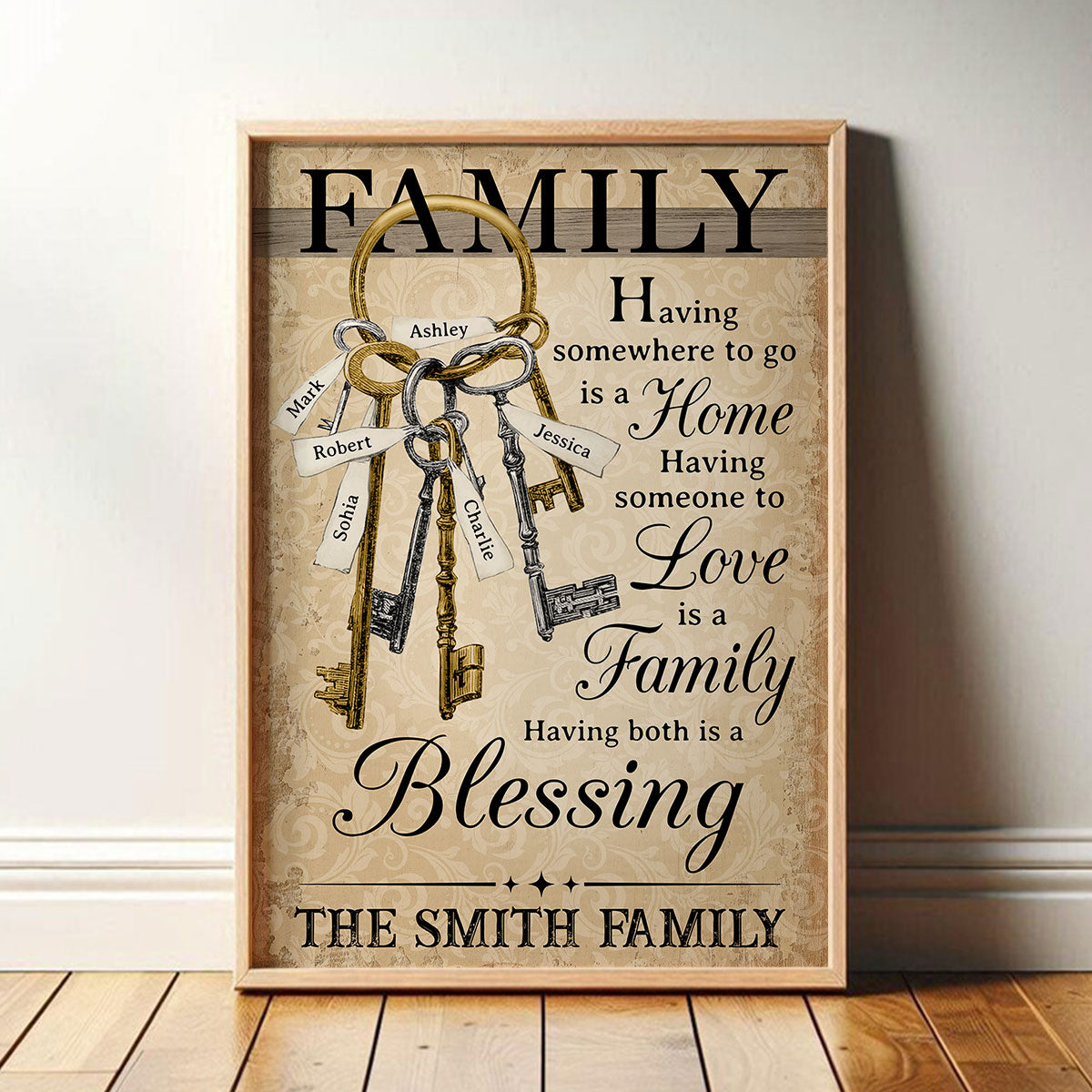 Home Family Members Keychain Names Personalized Poster, Perfect Christmas Gift For Family