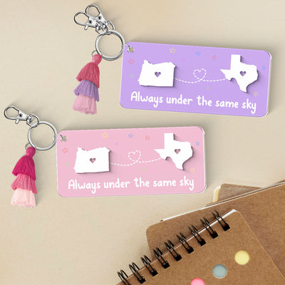 Always Under The Same Sky State Map Long Distance Relationship Couple Besties Personalized 2-Layer Acrylic Keychain