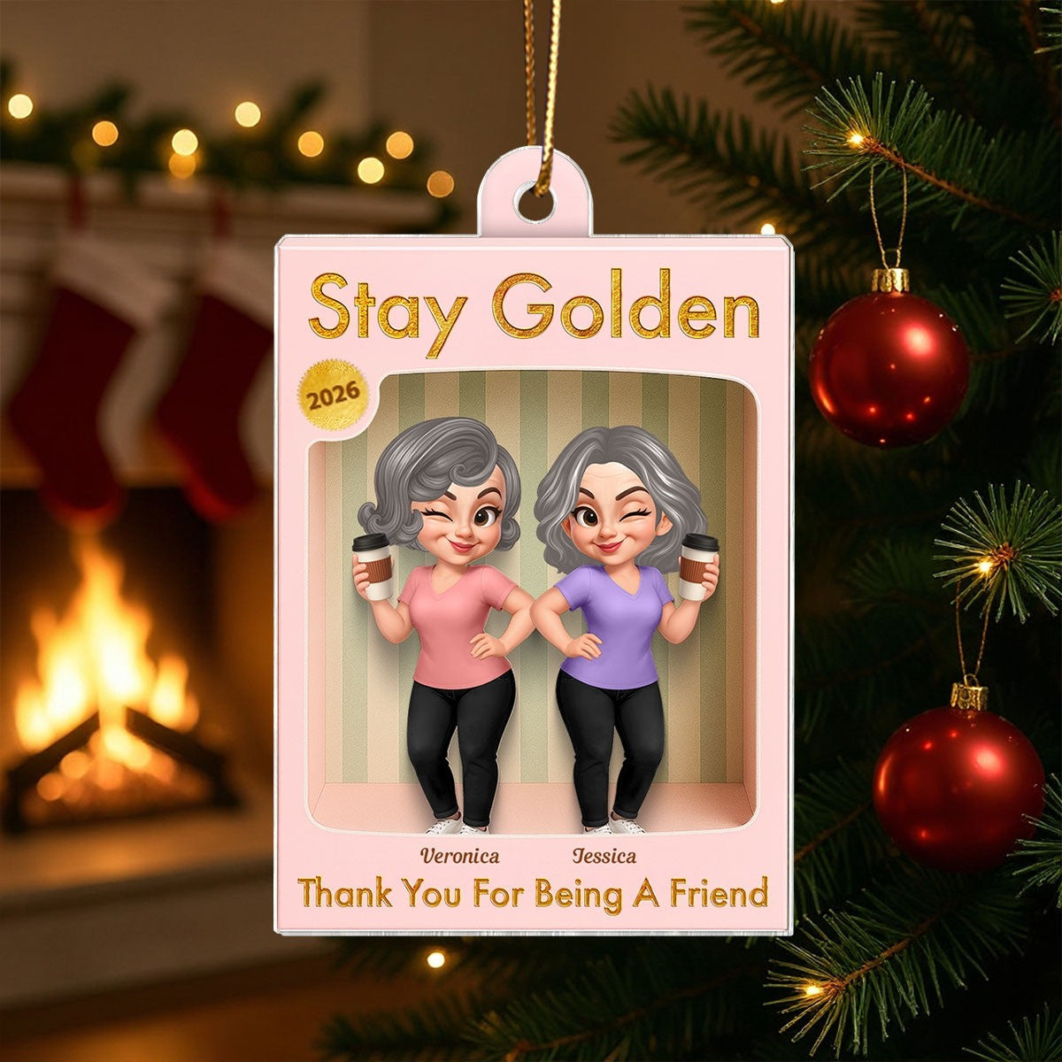 Old Besties Thank You For Being A Friend Toy Box Style - Personalized Acrylic Ornament - Christmas Gift For Best Friends
