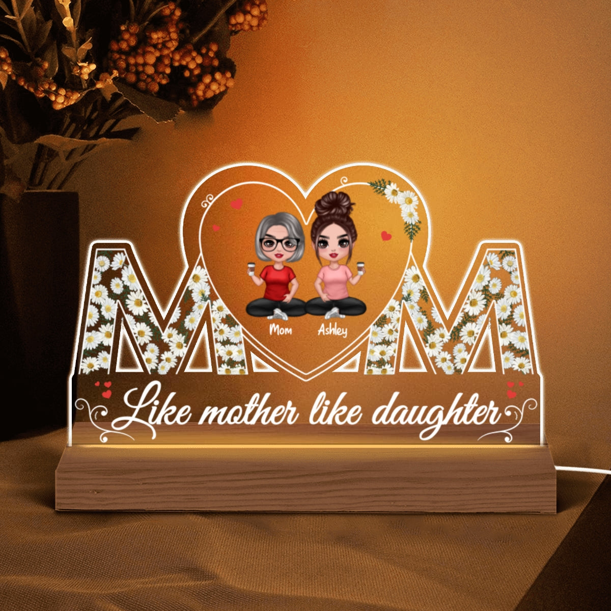 Doll Mother Daughters Daisy Flowers Personalized Custom Shape LED Night Light