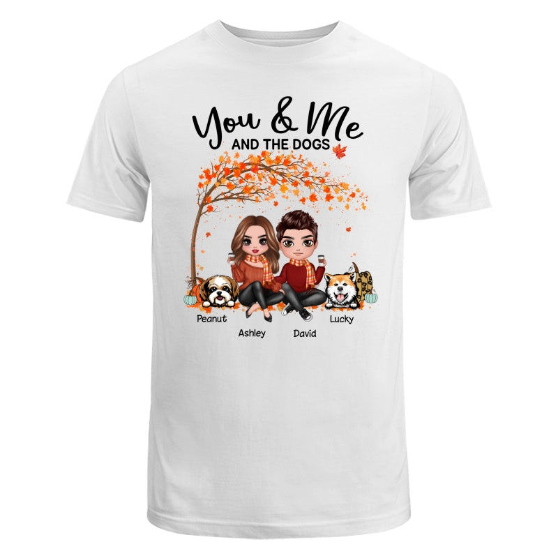 Couple And Dogs Fall Season Tree Personalized Shirt