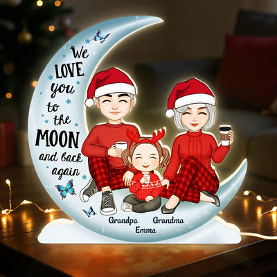 Cute Grandma Grandpa Grandparents & Grandkid On Moon - Personalized Light Box