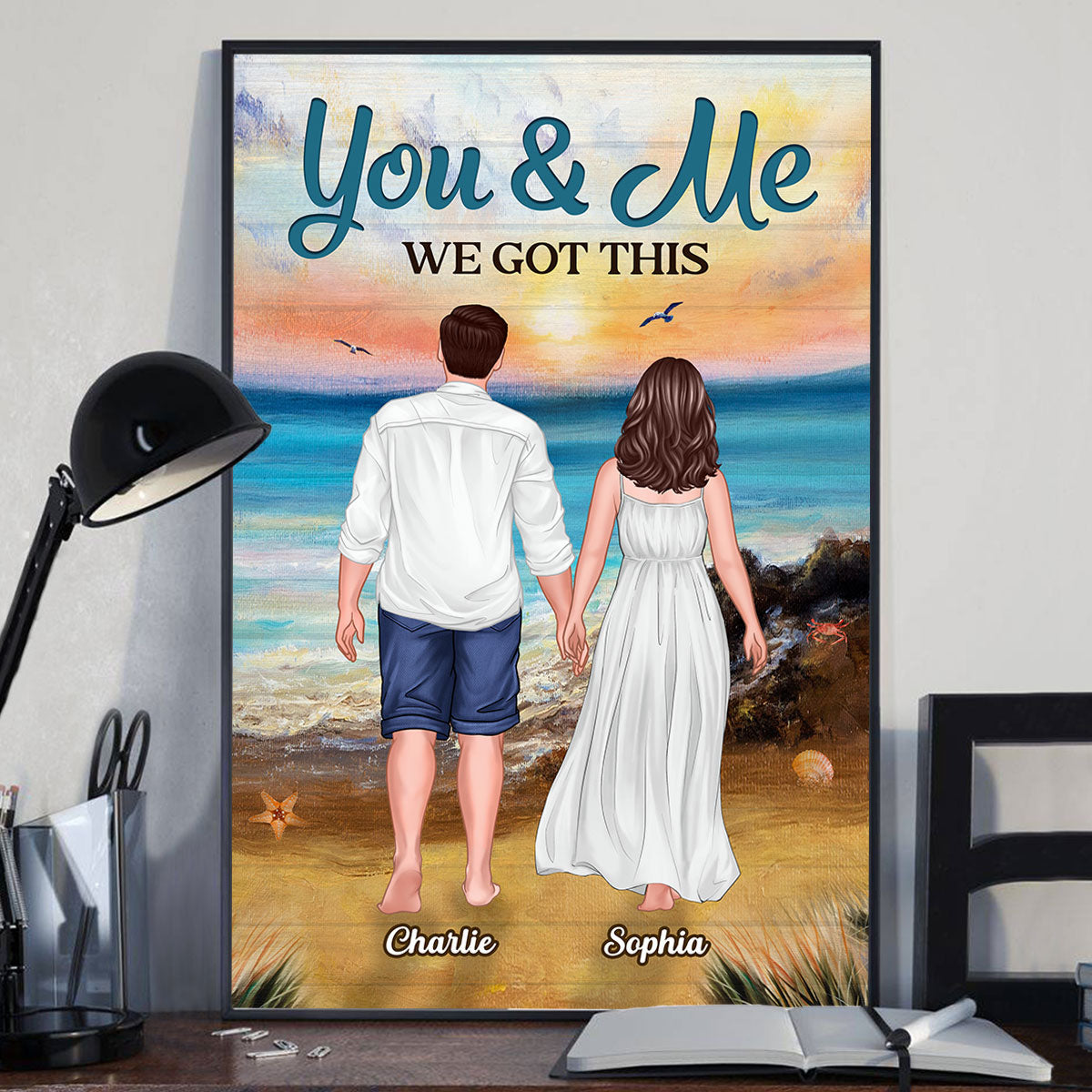 Summer Couple Standing Back View Personalized Vertical Poster