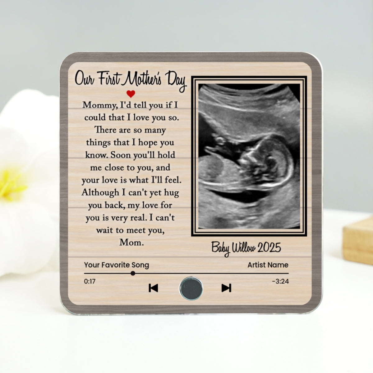Melody For Mom & Baby Ultrasound Baby Image Mom-To-Be Personalized Music Fridge Magnet, Perfect Gift For Pregnant Wife