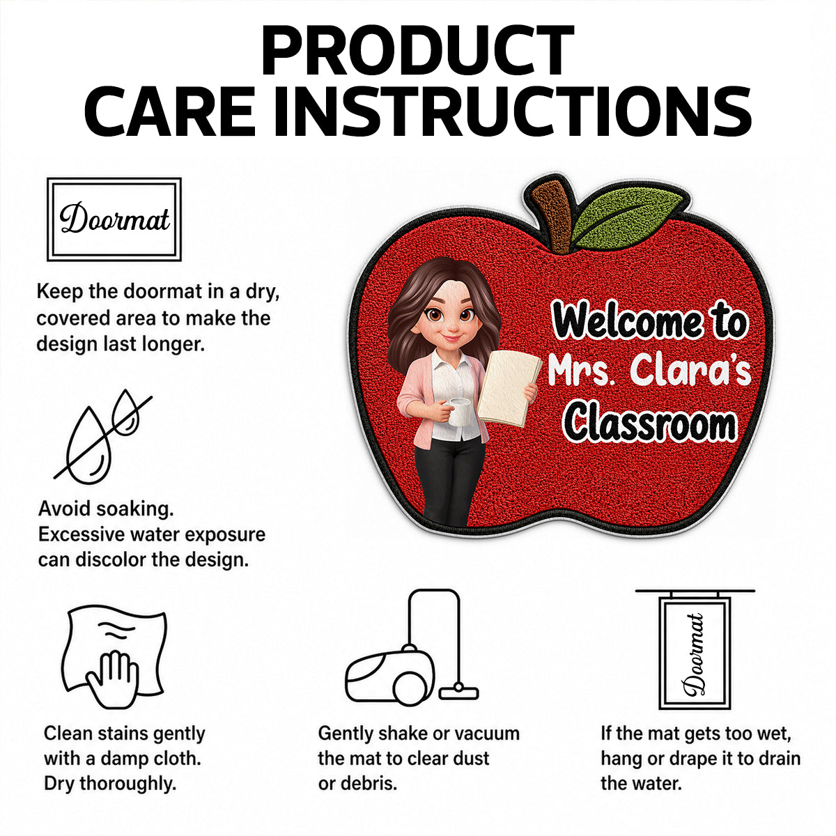 Happy Teacher Apple Welcome To Classroom - Personalized Doormat - Back To School Gift For Teacher, Classroom Decor