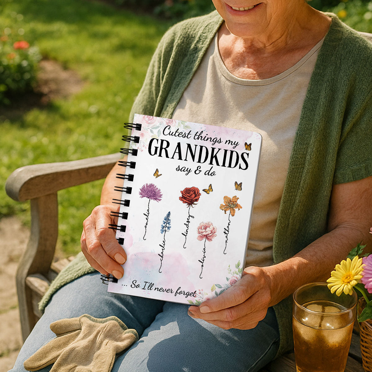 Cutest Things My Grandkids Say & Do Birth Month Flower Personalized Spiral Notebook Journal, Memory Book