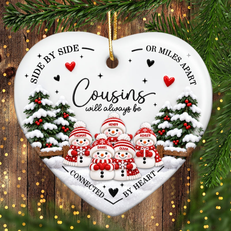Cousins Connected By Heart - Personalized Ceramic Ornament - Christmas Gift For Cousins, Family