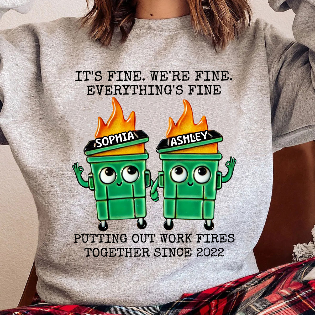 Putting Out Work Fires Together Work Bestie Dumpster Fire Funny Gift For Colleagues Matching Personalized Shirt