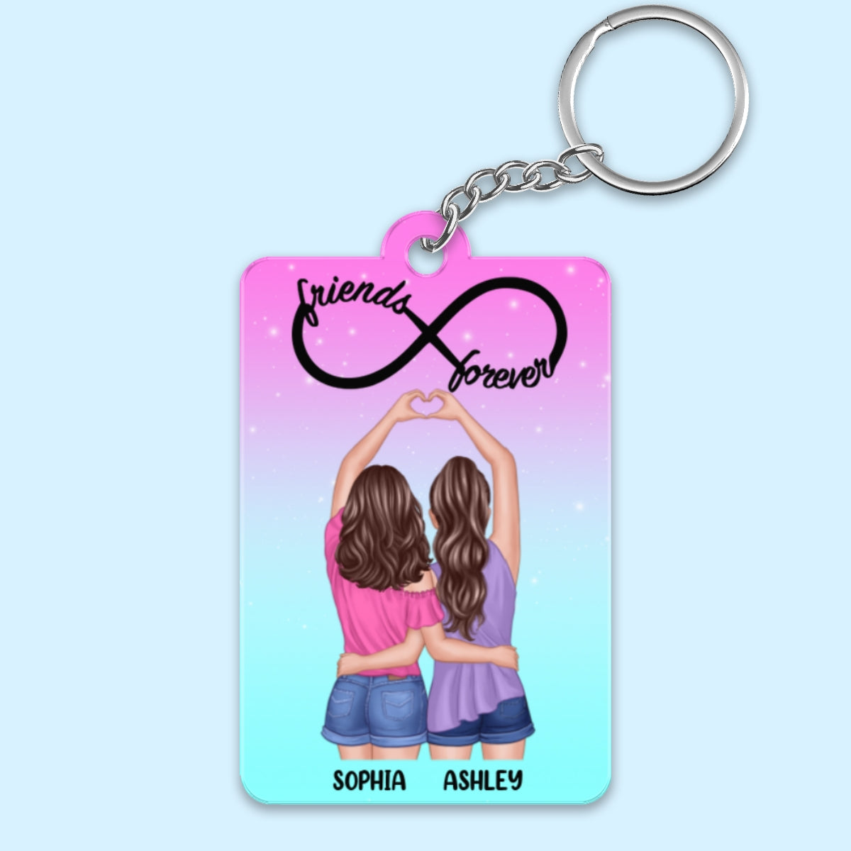 Back View Heart Hands Besties Friends Forever Personalized Acrylic Keychain