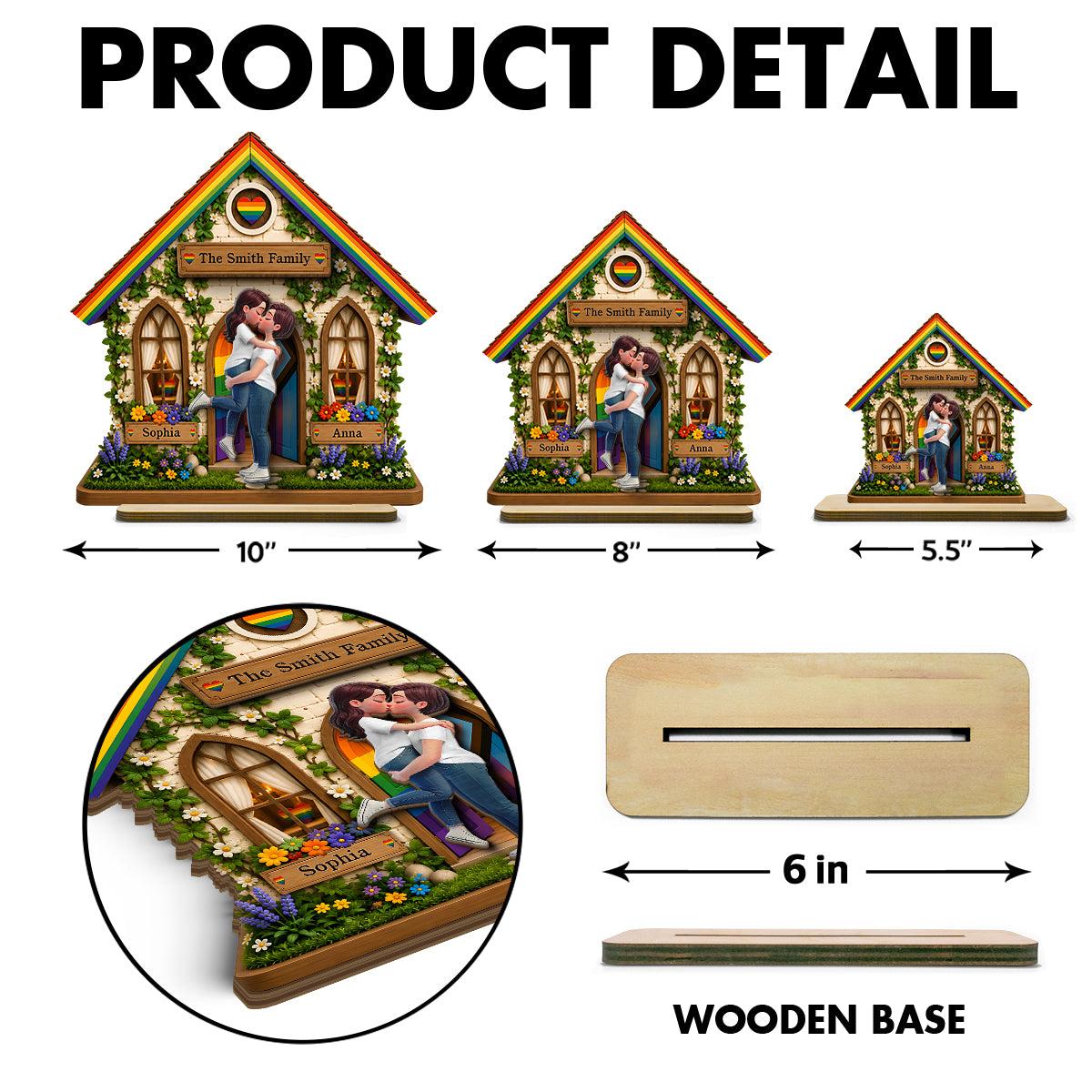 LGBT+ Family House Couple - Personalized 2-Layered Wooden Plaque - Gift For Couple, Happy Pride Month