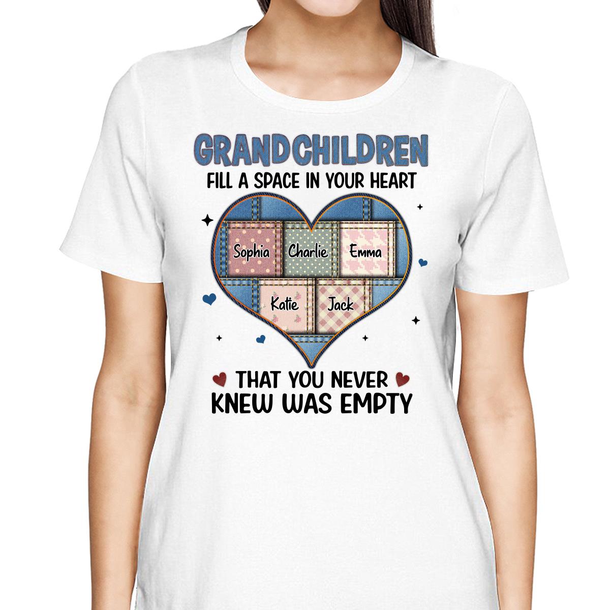 Grandchildren Fill Spaces In Grandma Heart Floral Patterns Personalized Shirt