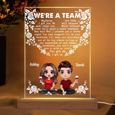 We‘re A Team Doll Couple Sitting Gift For Him Gift For Her Personalized Plaque LED Night Light