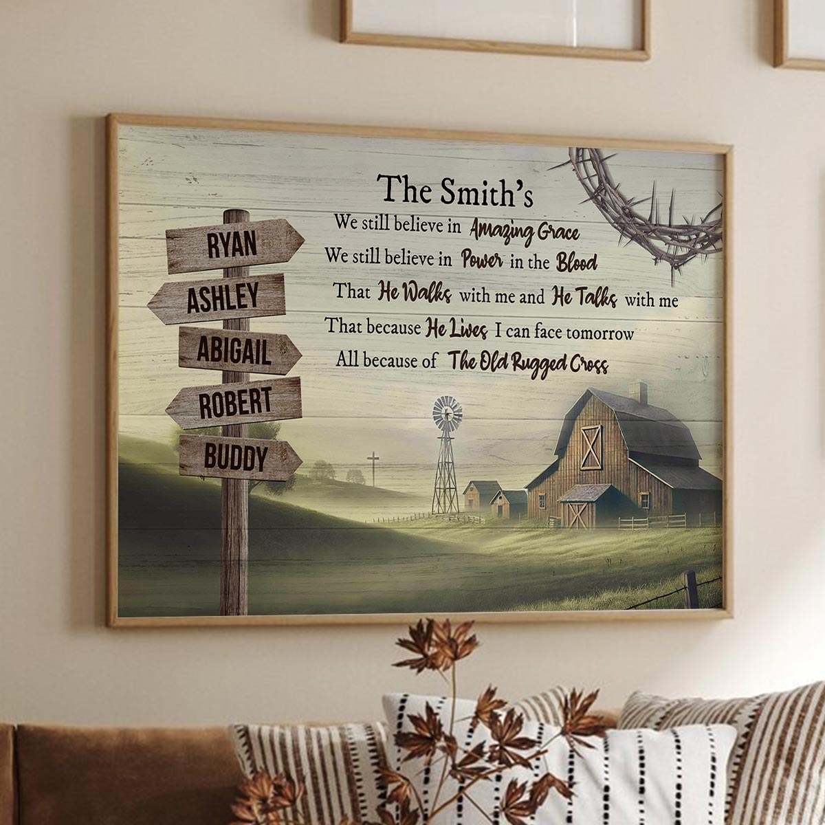 Amazing Grace Farmhouse Wooden Road Sign Premium Poster, Perfect Family Personalized House, Kitchen, Living Room Decoration