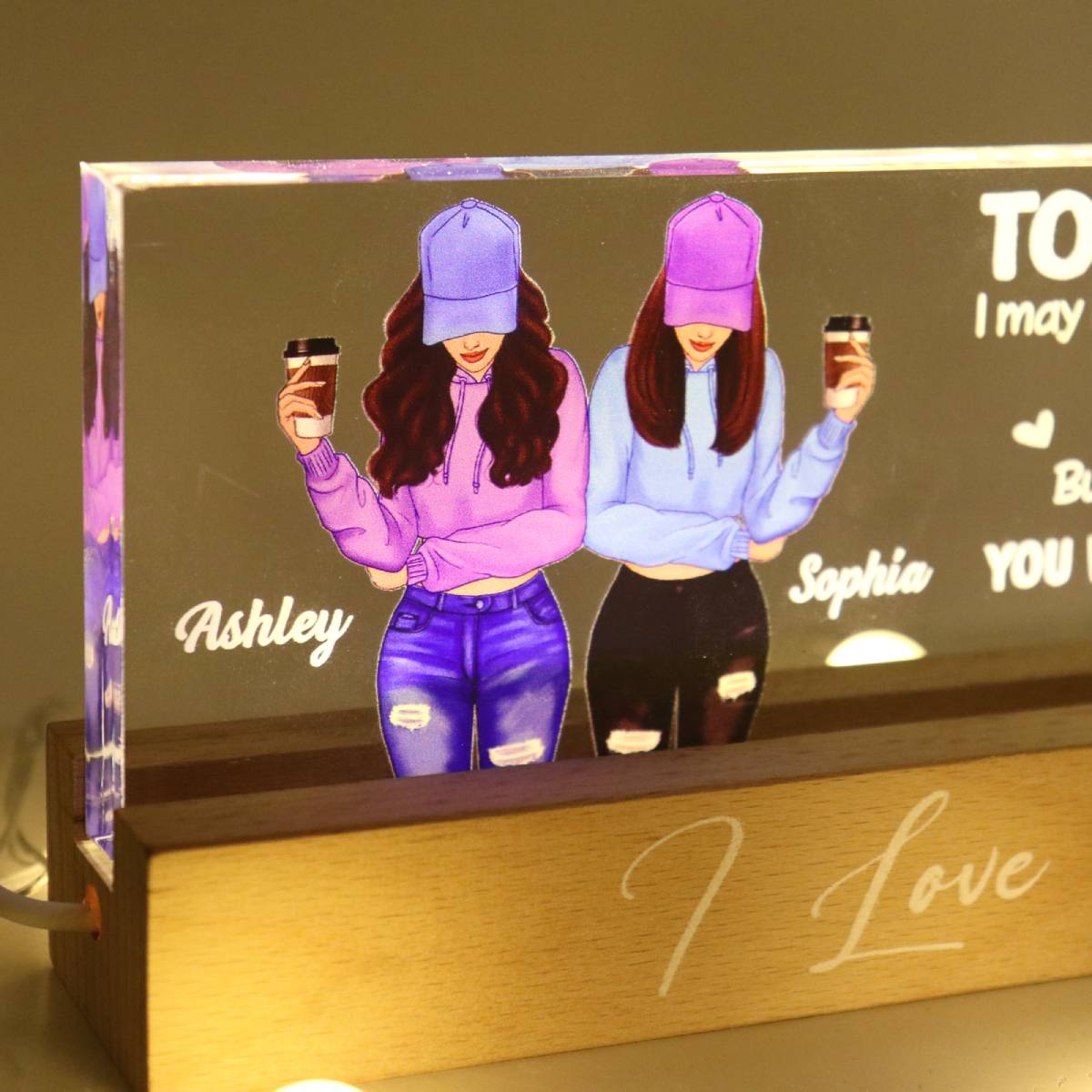To My Bestie Gift For Best Friends Personalized Acrylic Block LED Night Light