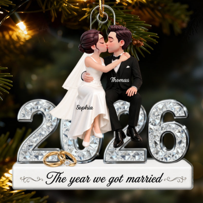 The Year We Got Married Sparkle 2D Flat - Personalized Acrylic Ornament - Christmas Keepsake
