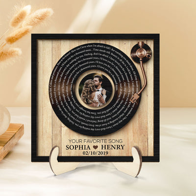 Upload Photo Vinyl Record Custom Song Lyrics Personalized 2-Layer Wooden Plaque, Anniversary Wedding  Gift For Her, For Him, For The Couple