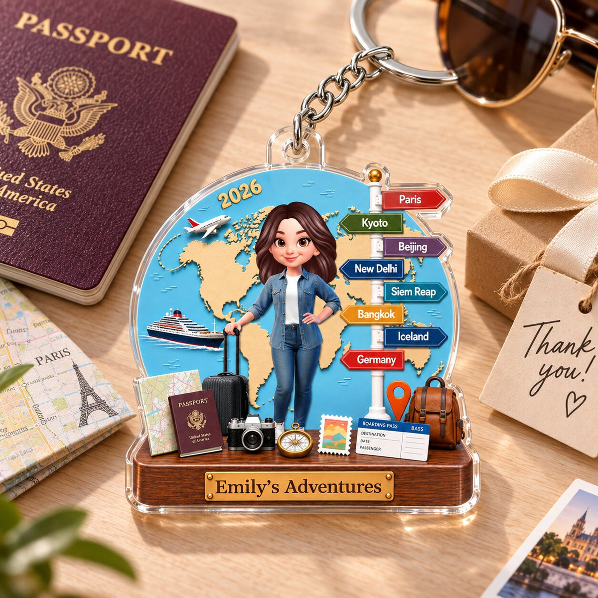 Traveling Destination Travel Adventure 2D Flat - Personalized Acrylic Keychain